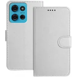 Phonesta Smooth Skin Book Wallet Case hoesje voor Motorola Moto G75 - Zilver
