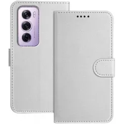 Phonesta Smooth Skin Book Wallet Case hoesje voor Oppo Reno12 Pro - Zilver