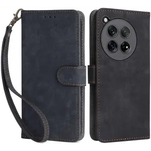 Phonesta Vintage Skin Book Wallet Case hoesje voor OnePlus 12 - Zwart