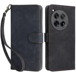 Phonesta Vintage Skin Book Wallet Case hoesje voor OnePlus 12R - Zwart