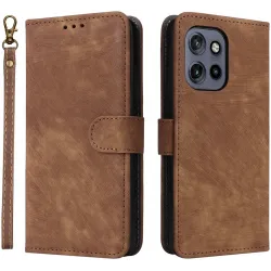Phonesta Vintage Skin Book Wallet Case hoesje voor Motorola Edge 60 Neo/Edge 50 Neo / ThinkPhone 25 - Bruin