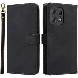 Phonesta Vintage Skin Book Wallet Case hoesje voor Motorola Edge 50 / Edge 50 Pro - Zwart