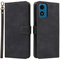 Phonesta Vintage Skin Book Wallet Case hoesje voor Motorola Moto G04 / G04s / G24 / G24 Power / E14 - Zwart