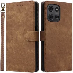 Phonesta Vintage Skin Book Wallet Case hoesje voor Motorola Moto G75 - Bruin