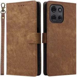Phonesta Vintage Skin Book Wallet Case hoesje voor Motorola Moto G75 - Bruin