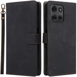 Phonesta Vintage Skin Book Wallet Case hoesje voor Motorola Moto G75 - Zwart