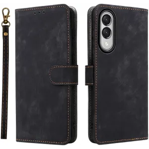 Phonesta Vintage Skin Book Wallet Case hoesje voor Samsung Galaxy S25 Edge - Zwart