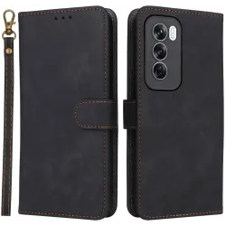 Phonesta Vintage Skin Book Wallet Case hoesje voor Oppo Reno12 - Zwart