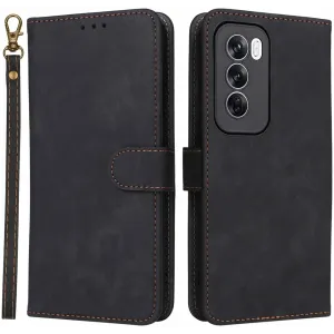 Phonesta Vintage Skin Book Wallet Case hoesje voor Oppo Reno12 - Zwart