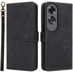 Phonesta Vintage Skin Book Wallet Case hoesje voor Oppo A60 4G - Zwart