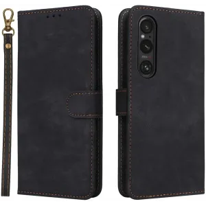 Phonesta Vintage Skin Book Wallet Case hoesje voor Sony Xperia 1 VI - Zwart