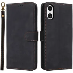 Phonesta Vintage Skin Book Wallet Case hoesje voor Sony Xperia 10 VI - Zwart