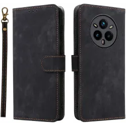 Phonesta Vintage Skin Book Wallet Case hoesje voor Realme 14 Pro Plus - Zwart