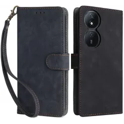 Phonesta Vintage Skin Book Wallet Case hoesje voor HONOR 90 Smart/X7b - Zwart