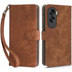 Phonesta Vintage Skin Book Wallet Case hoesje voor HONOR 90 Lite - Bruin