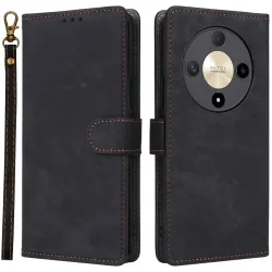 Phonesta Vintage Skin Book Wallet Case hoesje voor HONOR Magic6 Lite - Zwart