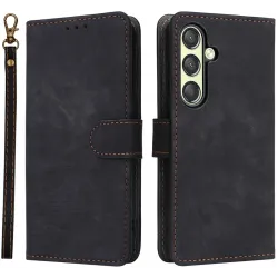 Phonesta Vintage Skin Book Wallet Case hoesje voor Samsung Galaxy S25 - Zwart