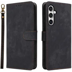 Phonesta Vintage Skin Book Wallet Case hoesje voor Samsung Galaxy S24 FE - Zwart