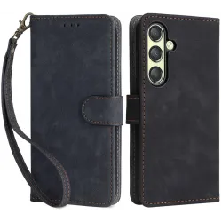 Phonesta Vintage Skin Book Wallet Case hoesje voor Samsung Galaxy S24 - Zwart