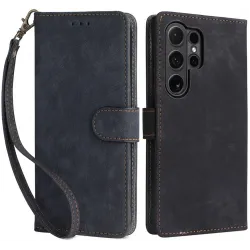 Phonesta Vintage Skin Book Wallet Case hoesje voor Samsung Galaxy S24 Ultra - Zwart