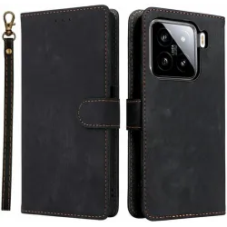 Phonesta Vintage Skin Book Wallet Case hoesje voor Xiaomi 15 - Zwart