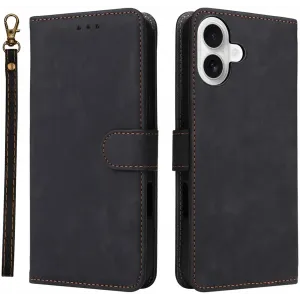 Phonesta Vintage Skin Book Wallet Case hoesje voor Apple iPhone 16 - Zwart