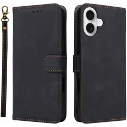 Phonesta Vintage Skin Book Wallet Case hoesje voor Apple iPhone 16 Plus - Zwart