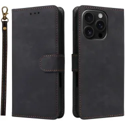 Phonesta Vintage Skin Book Wallet Case hoesje voor Apple iPhone 16 Pro - Zwart
