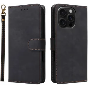 Phonesta Vintage Skin Book Wallet Case hoesje voor Apple iPhone 16 Pro - Zwart