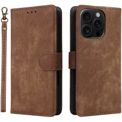 Phonesta Vintage Skin Book Wallet Case hoesje voor Apple iPhone 16 Pro Max - Bruin