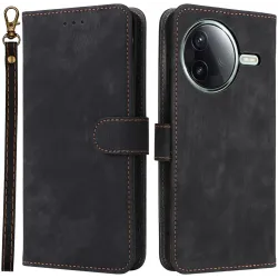 Phonesta Vintage Skin Book Wallet Case hoesje voor Xiaomi Poco F7 Pro/F7 Ultra - Zwart