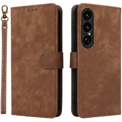 Phonesta Vintage Skin Book Wallet Case hoesje voor Sony Xperia 1 VII - Bruin