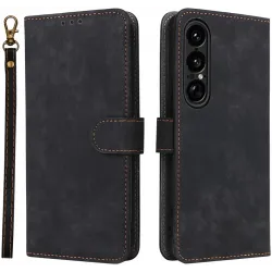 Phonesta Vintage Skin Book Wallet Case hoesje voor Sony Xperia 1 VII - Zwart