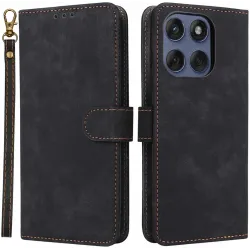 Phonesta Vintage Skin Book Wallet Case hoesje voor Motorola Edge 60 / Edge 60 Fusion - Zwart