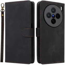 Phonesta Vintage Skin Book Wallet Case hoesje voor Vivo X200 - Zwart