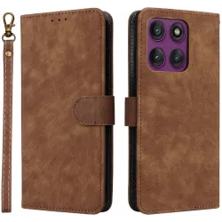 Phonesta Vintage Skin Book Wallet Case hoesje voor Motorola Edge 60 Pro - Bruin