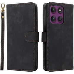 Phonesta Vintage Skin Book Wallet Case hoesje voor Motorola Edge 60 Pro - Zwart