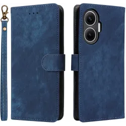 Phonesta Vintage Skin Book Wallet Case hoesje voor Xiaomi Poco F7 - Blauw