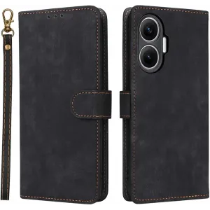 Phonesta Vintage Skin Book Wallet Case hoesje voor Xiaomi Poco F7 - Zwart