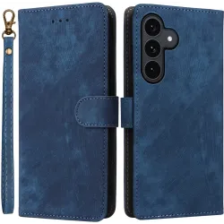 Phonesta Vintage Skin Book Wallet Case hoesje voor Samsung Galaxy S25 FE - Blauw