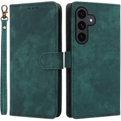 Phonesta Vintage Skin Book Wallet Case hoesje voor Samsung Galaxy S25 FE - Groen