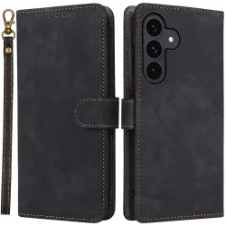 Phonesta Vintage Skin Book Wallet Case hoesje voor Samsung Galaxy S25 FE - Zwart