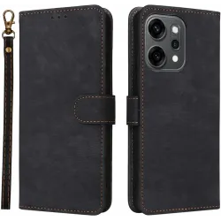 Phonesta Vintage Skin Book Wallet Case hoesje voor Oppo Reno14 - Zwart