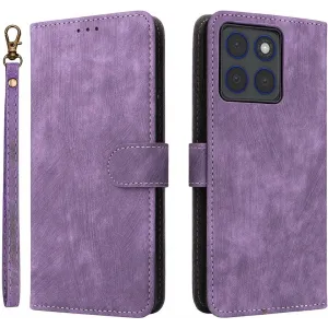 Phonesta Vintage Skin Book Wallet Case hoesje voor Motorola Edge 70 - Paars