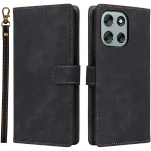 Phonesta Vintage Skin Book Wallet Case hoesje voor Motorola Moto G56 - Zwart