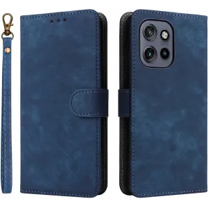 Phonesta Vintage Skin Book Wallet Case hoesje voor Motorola Edge 60 Neo/Edge 50 Neo / ThinkPhone 25 - Blauw