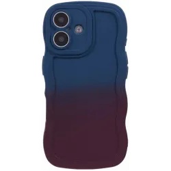 Phonesta Wavy Gradient Silicone Back Cover hoesje voor Apple iPhone 16 - Donkerblauw/Donkerpaars
