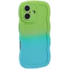Phonesta Wavy Gradient Silicone Back Cover hoesje voor Apple iPhone 16 - Groen/Blauw 2