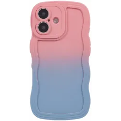 Phonesta Wavy Gradient Silicone Back Cover hoesje voor Apple iPhone 16 Plus - Roze/Blauw