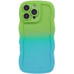 Phonesta Wavy Gradient Silicone Back Cover hoesje voor Apple iPhone 16 Pro Max - Groen/Blauw